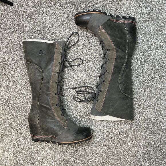 Sorel Womens Tall Cate the Great Wedge Boots Size 10 Heeled Leather Charcoal - Picture 10 of 16